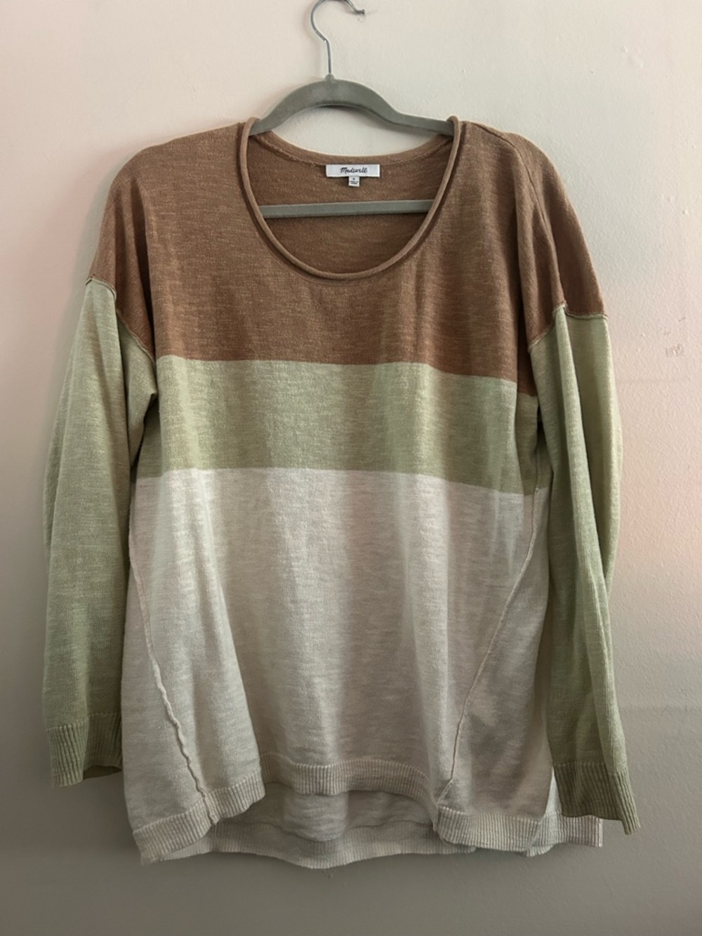 Madewell Colorblock Crewneck Sweater - Brown, Sage, Cream